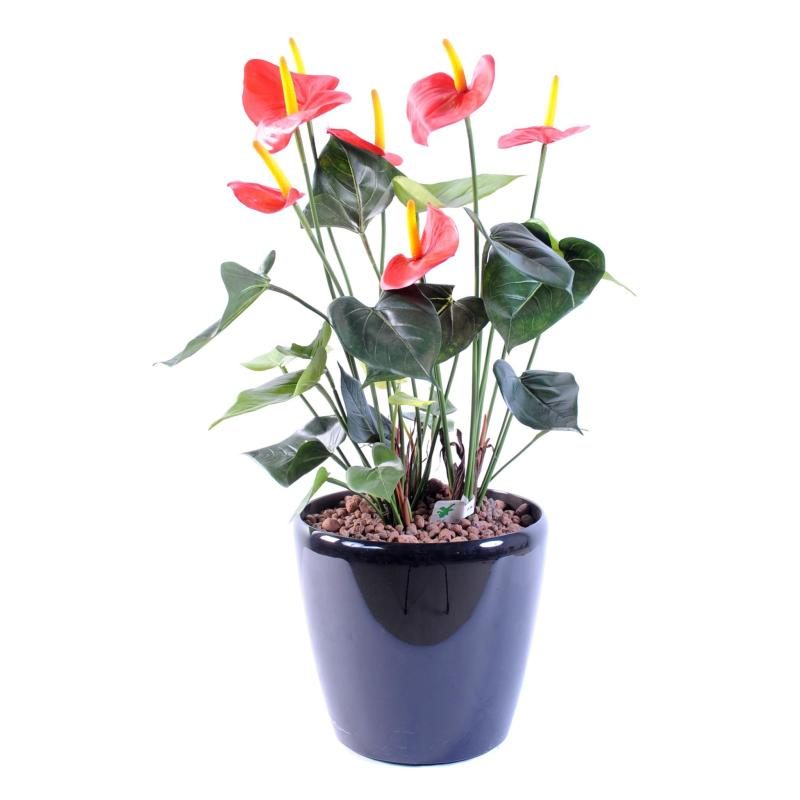 Anthurium artificiel rouge dans un pot