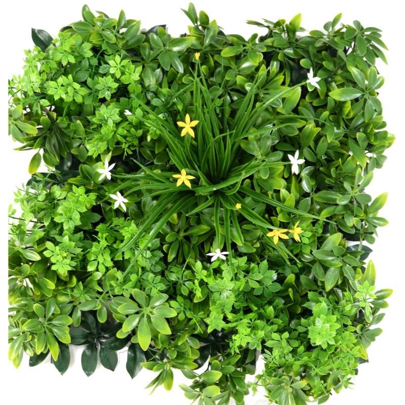 Plaque végétale artificielle carrée aux teintes vert et jaune