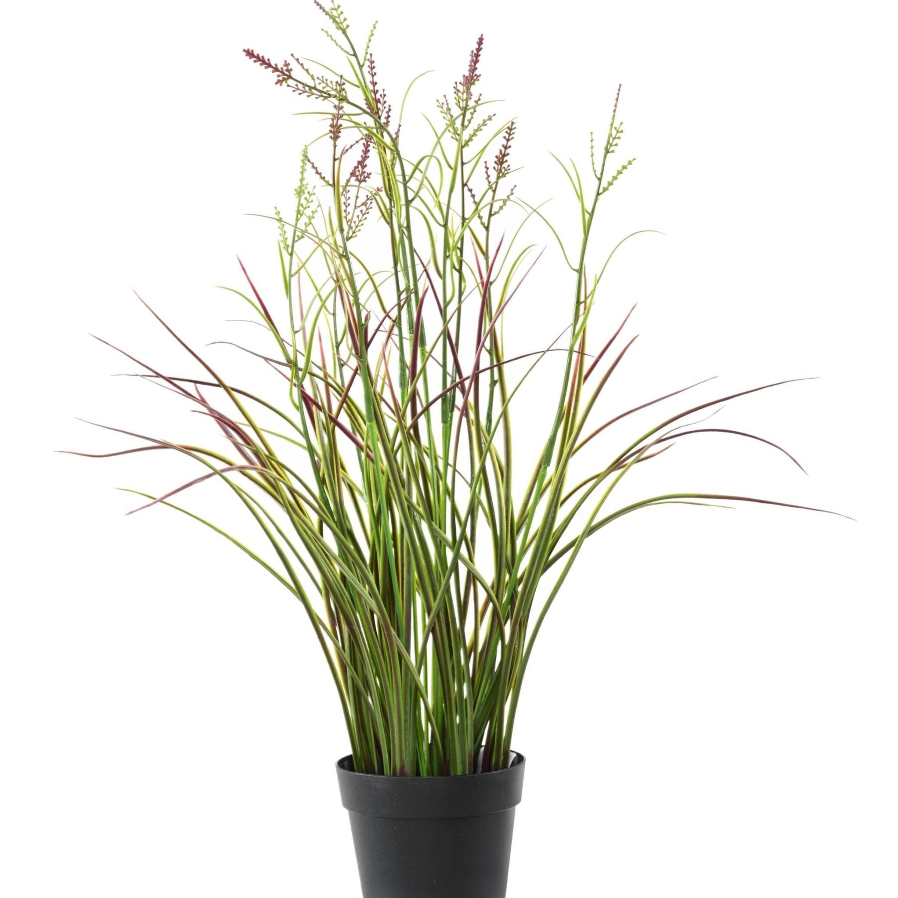 Vue complémentaire : acorus fleuri artificiel aux teintes vert et violet en pot